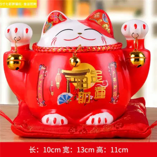 Ceramic maneki neko piggy bank floral white living room decor