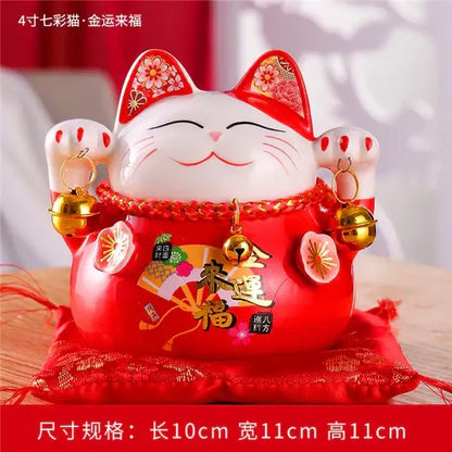 Ceramic maneki neko piggy bank floral white living room decor