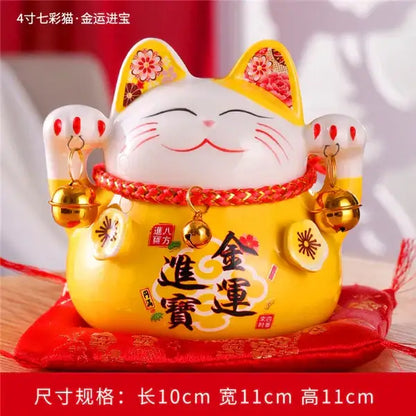 Ceramic maneki neko piggy bank floral white living room decor