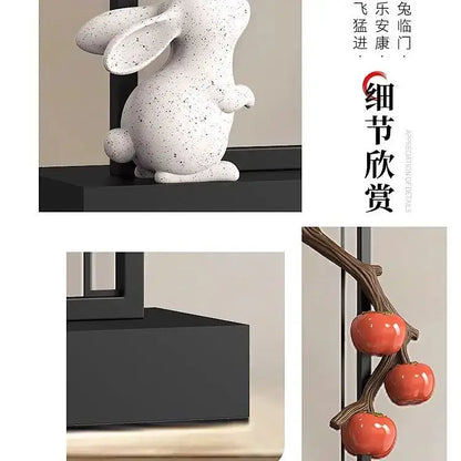 Ceramic red persimmon and white rabbit home decor set living room