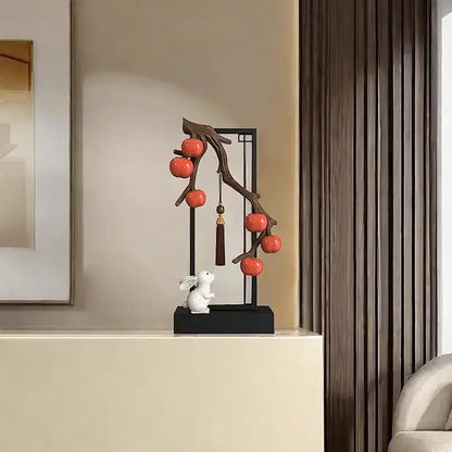 Ceramic red persimmon and white rabbit home decor set living room