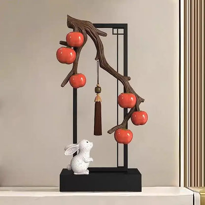 Ceramic red persimmon and white rabbit home decor set living room