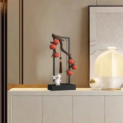 Ceramic red persimmon and white rabbit home decor set living room