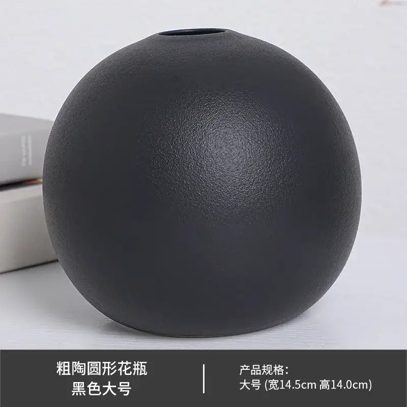 Matte black spherical ceramic vase set of 3 – living room decor