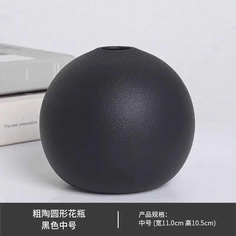 Matte black spherical ceramic vase set of 3 – living room decor