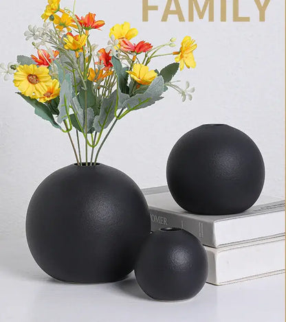 Matte black spherical ceramic vase set of 3 – living room decor