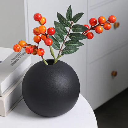 Matte black spherical ceramic vase set of 3 – living room decor
