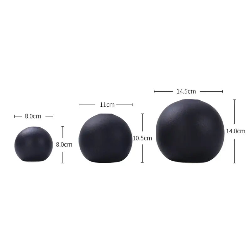 Matte black spherical ceramic vase set of 3 – living room decor