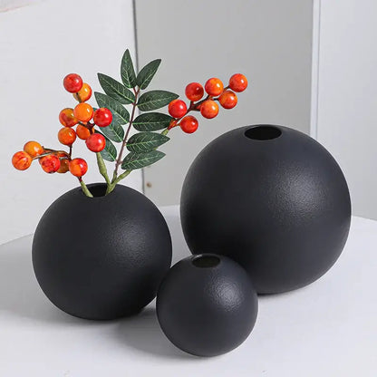 Matte black spherical ceramic vase set of 3 – living room decor
