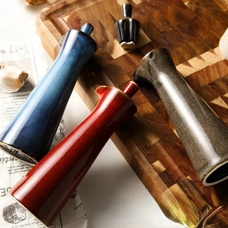 Ceramic seasoning pot set in four glazes – kitchen oil dispensers