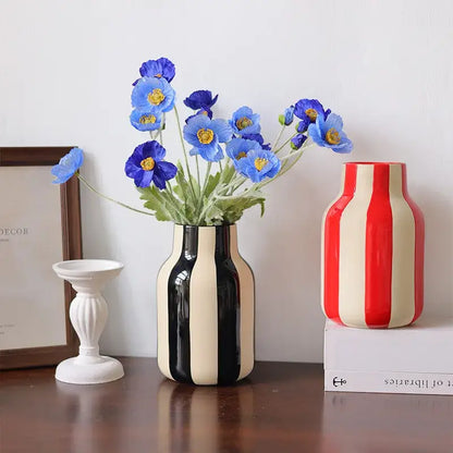 Modern black & cream striped ceramic vase living room decor