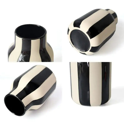 Modern black & cream striped ceramic vase living room decor