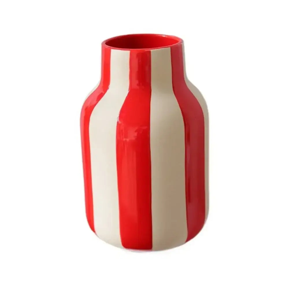 Modern black & cream striped ceramic vase living room decor