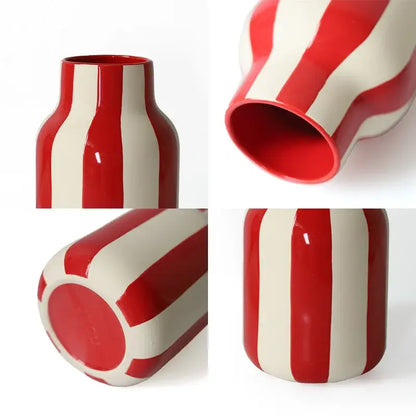 Modern black & cream striped ceramic vase living room decor