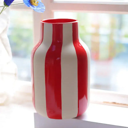 Modern black & cream striped ceramic vase living room decor
