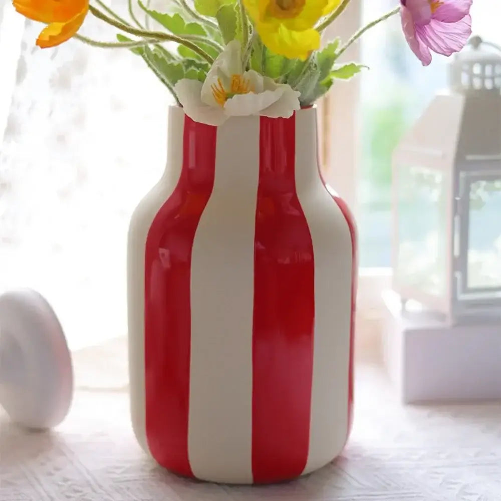 Modern black & cream striped ceramic vase living room decor