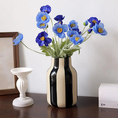 Modern black & cream striped ceramic vase living room decor