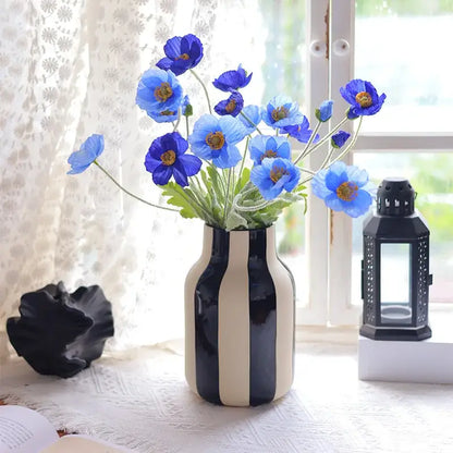 Modern black & cream striped ceramic vase living room decor