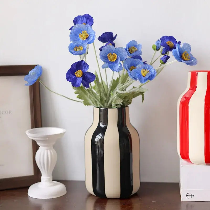 Modern black & cream striped ceramic vase living room decor