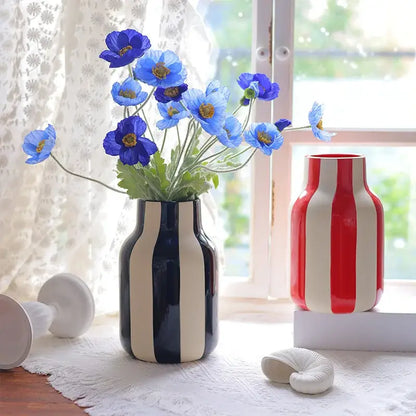 Modern black & cream striped ceramic vase living room decor
