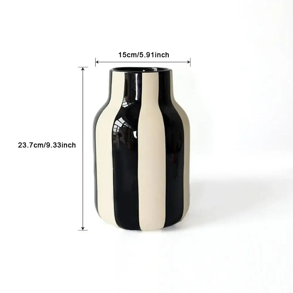Modern black & cream striped ceramic vase living room decor