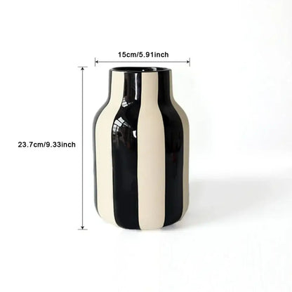 Modern black & cream striped ceramic vase living room decor