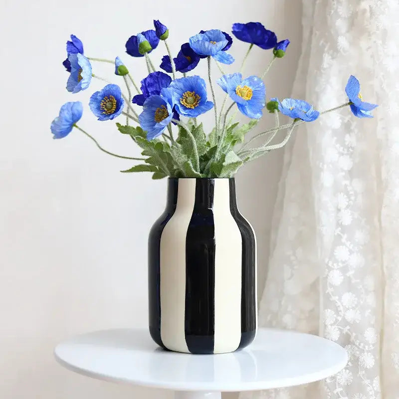 Modern black & cream striped ceramic vase living room decor