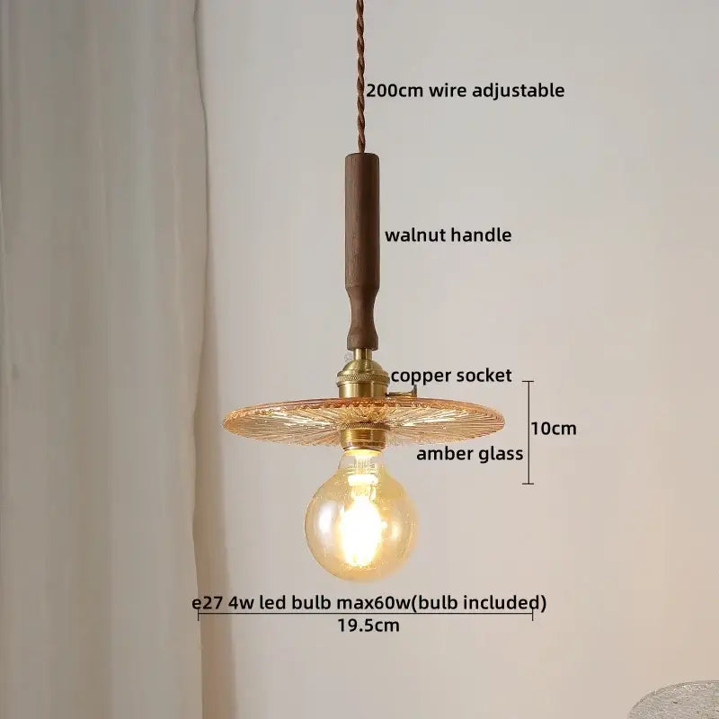 Ceramic walnut copper ribbed glass pendant light bedroom chandelier