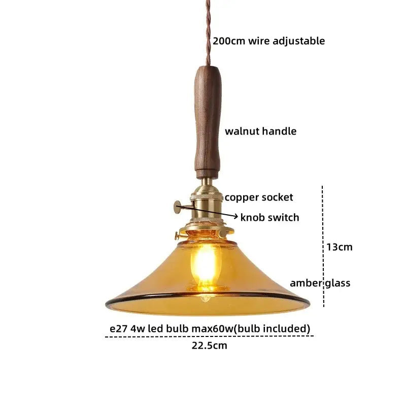 Ceramic walnut copper ribbed glass pendant light bedroom chandelier