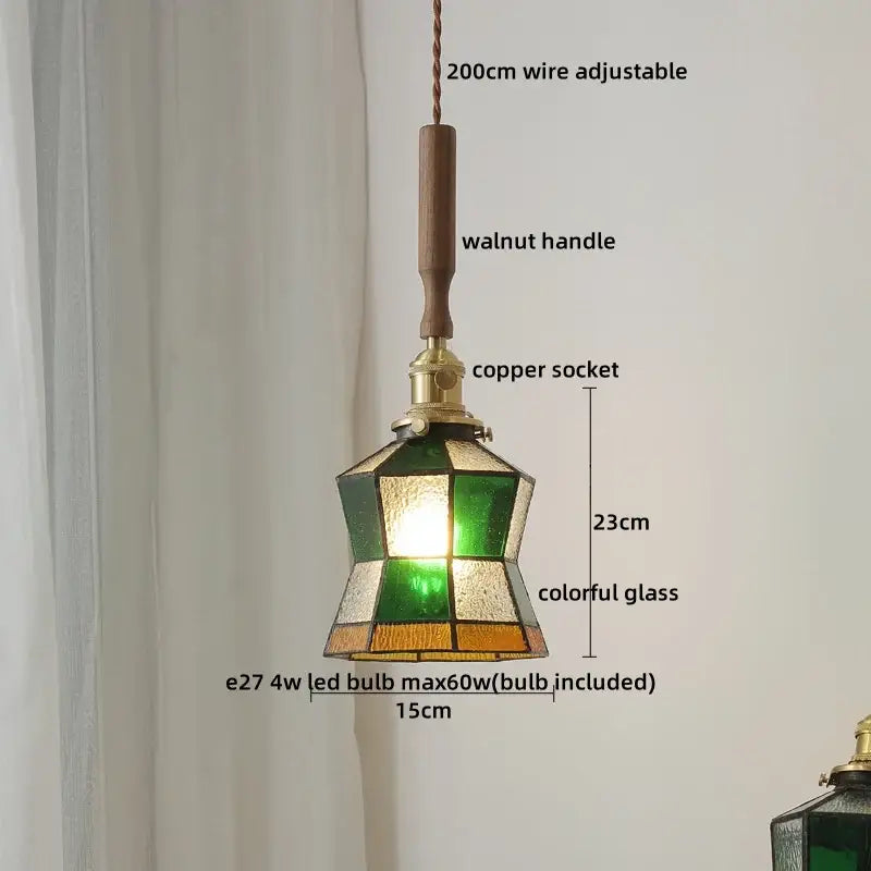 Ceramic walnut copper ribbed glass pendant light bedroom chandelier