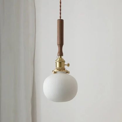 Ceramic walnut copper ribbed glass pendant light bedroom chandelier