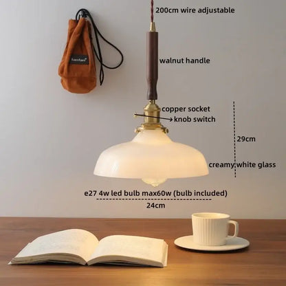 Ceramic walnut copper ribbed glass pendant light bedroom chandelier