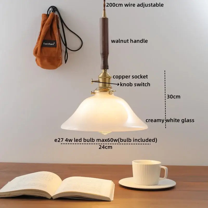Ceramic walnut copper ribbed glass pendant light bedroom chandelier