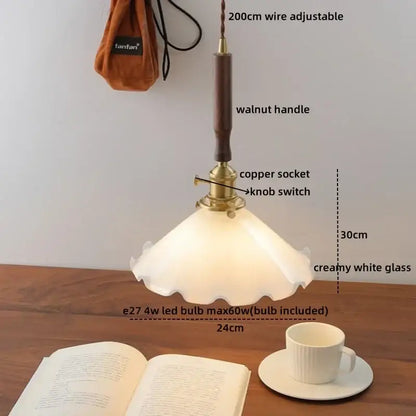 Ceramic walnut copper ribbed glass pendant light bedroom chandelier