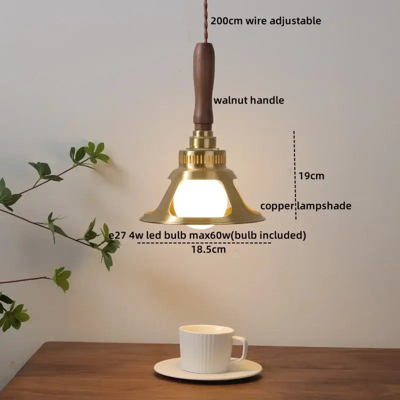 Ceramic walnut copper ribbed glass pendant light bedroom chandelier