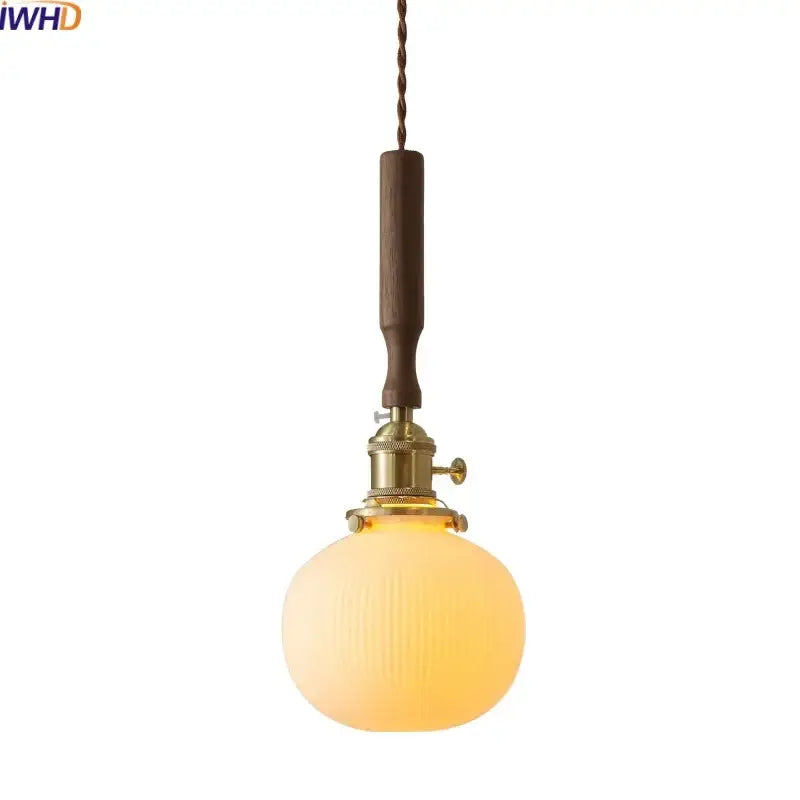 Ceramic walnut copper ribbed glass pendant light bedroom chandelier