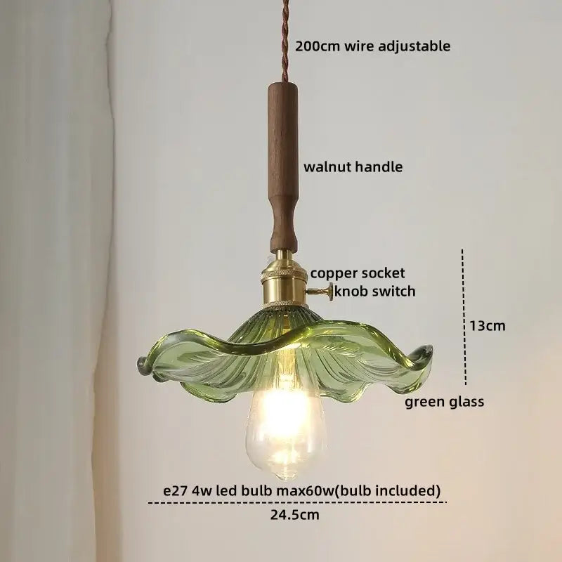 Ceramic walnut copper ribbed glass pendant light bedroom chandelier