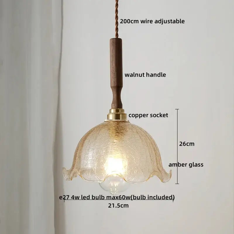 Ceramic walnut copper ribbed glass pendant light bedroom chandelier