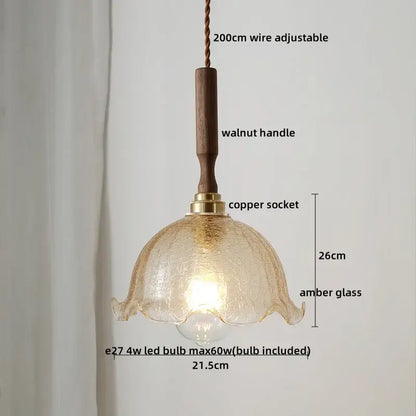Ceramic walnut copper ribbed glass pendant light bedroom chandelier