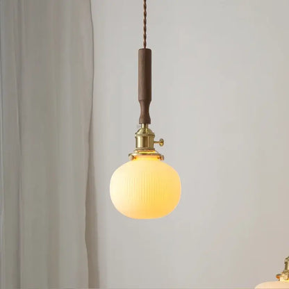 Ceramic walnut copper ribbed glass pendant light bedroom chandelier