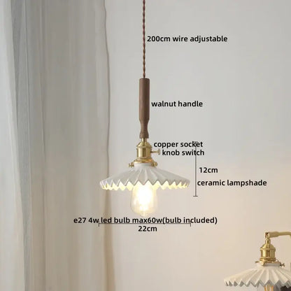 Ceramic walnut copper ribbed glass pendant light bedroom chandelier