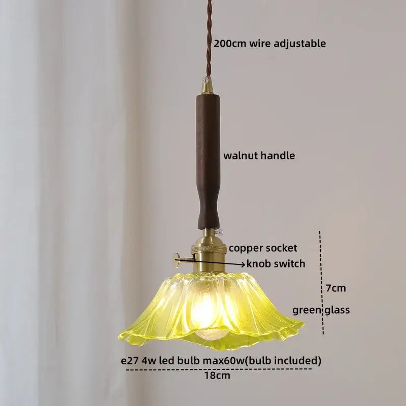Ceramic walnut copper ribbed glass pendant light bedroom chandelier