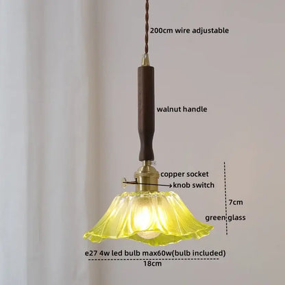 Ceramic walnut copper ribbed glass pendant light bedroom chandelier