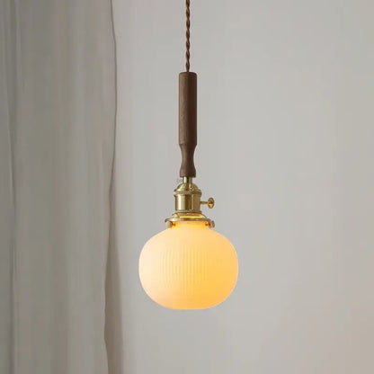 Ceramic walnut copper ribbed glass pendant light bedroom chandelier