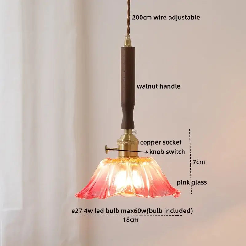 Ceramic walnut copper ribbed glass pendant light bedroom chandelier