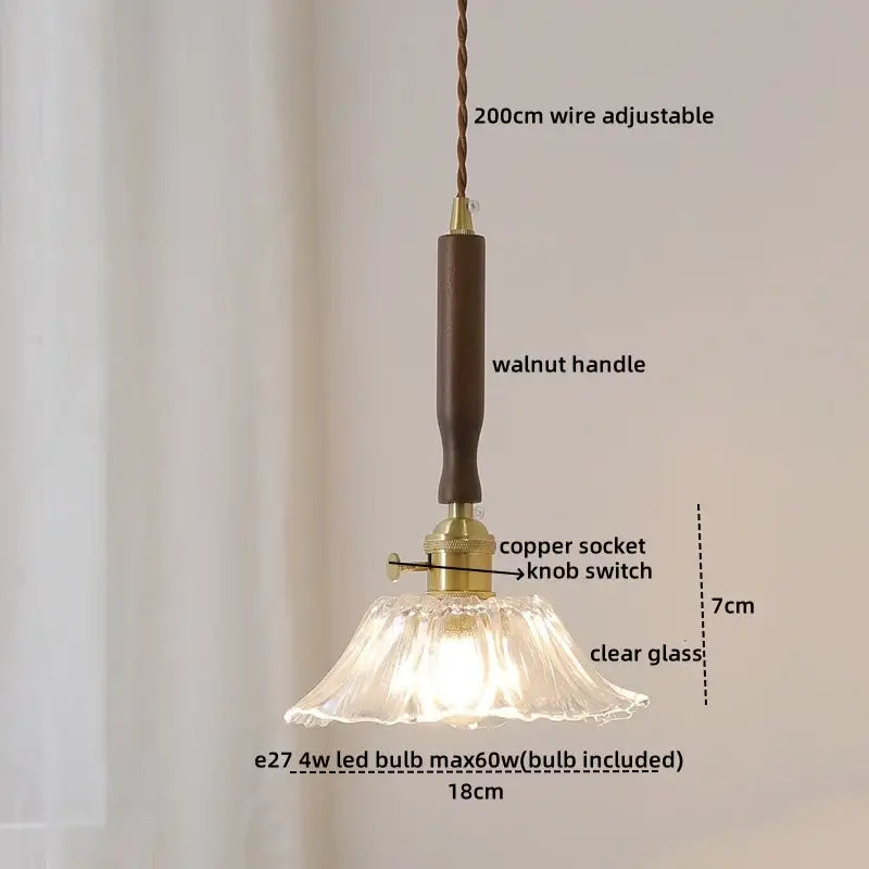 Ceramic walnut copper ribbed glass pendant light bedroom chandelier