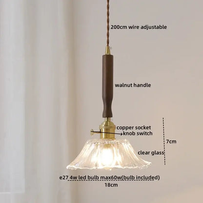 Ceramic walnut copper ribbed glass pendant light bedroom chandelier