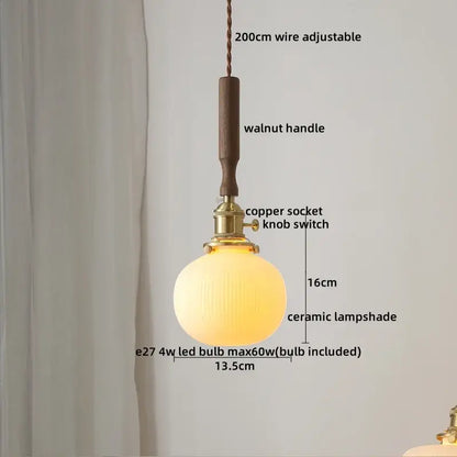 Ceramic walnut copper ribbed glass pendant light bedroom chandelier