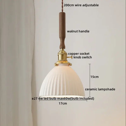 Ceramic walnut copper ribbed glass pendant light bedroom chandelier