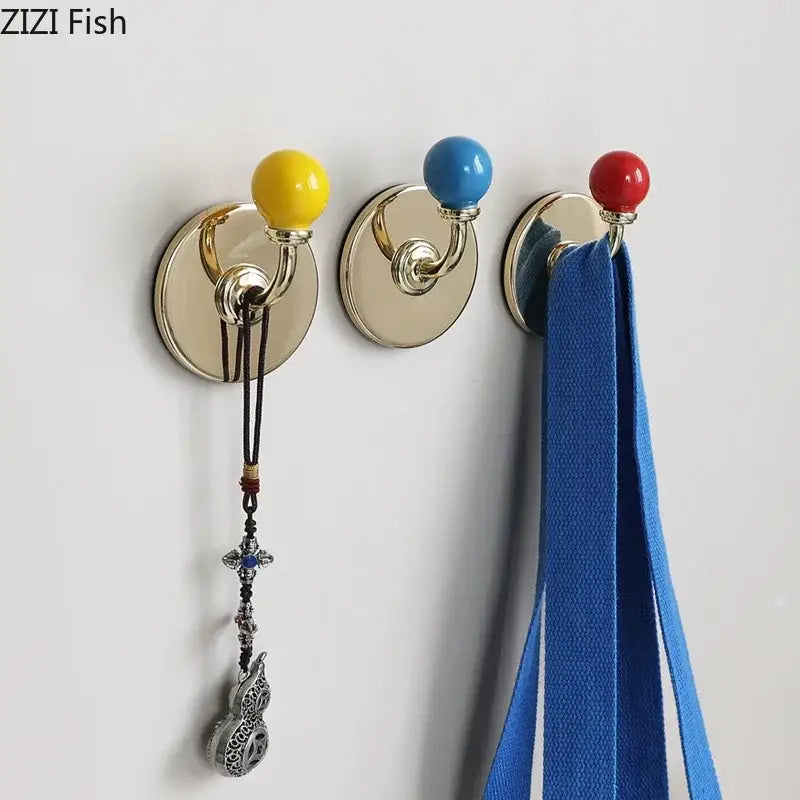 Ceramic yellow blue & red wall hooks storage organizer bedroom